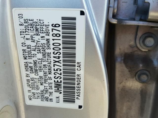 JHMES257X4S001876 - 2004 HONDA CIVIC EX Gümüş foto 10