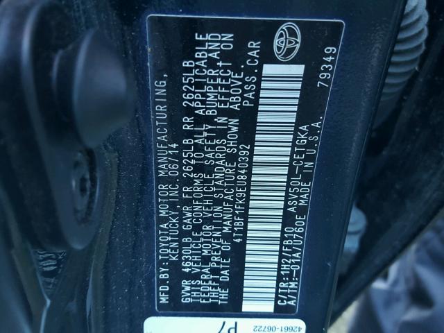 4T1BF1FK9EU840392 - 2014 TOYOTA CAMRY L BLACK photo 10