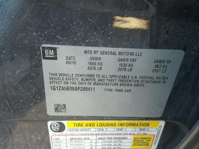 1G1ZA5E09AF288411 - 2010 CHEVROLET MALIBU LS ნაცრისფერი ფოტო 10