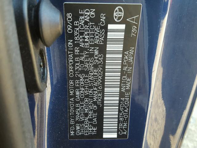 JTKDE167990291343 - 2009 TOYOTA SCION TC 蓝色 照片 10