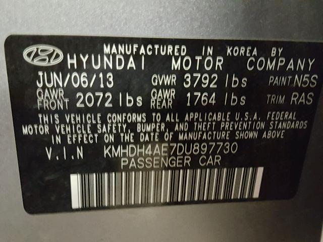 KMHDH4AE7DU897730 - 2013 HYUNDAI ELANTRA GL SILVER photo 10