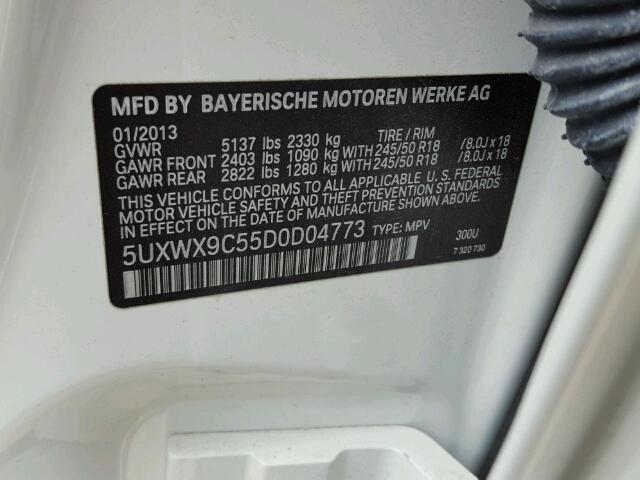 5UXWX9C55D0D04773 - 2013 BMW X3 XDRIVE2 Biały zdjęcie 10