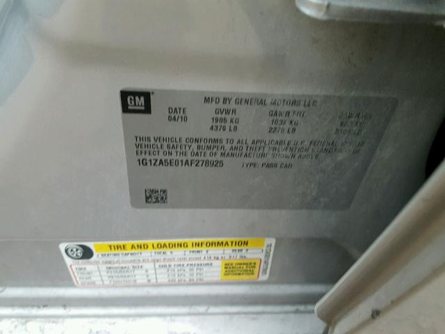 1G1ZA5E01AF278925 - 2010 CHEVROLET MALIBU LS Արծաթագույն լուսանկար 10