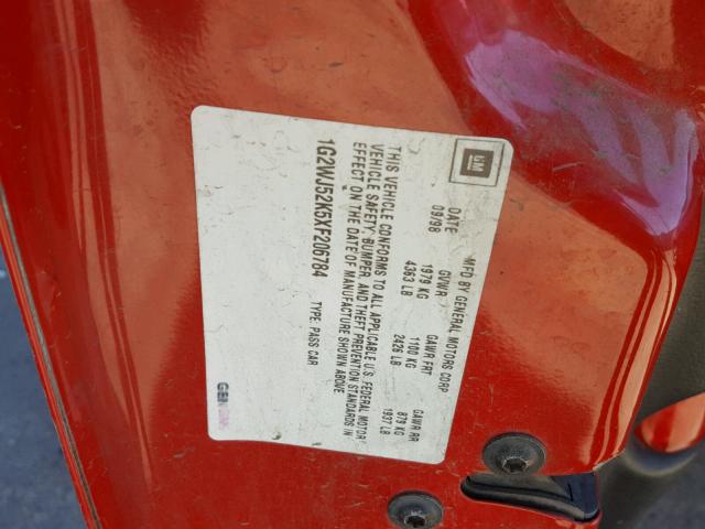 1G2WJ52K5XF206784 - 1999 PONTIAC GRAND PRIX RED photo 10