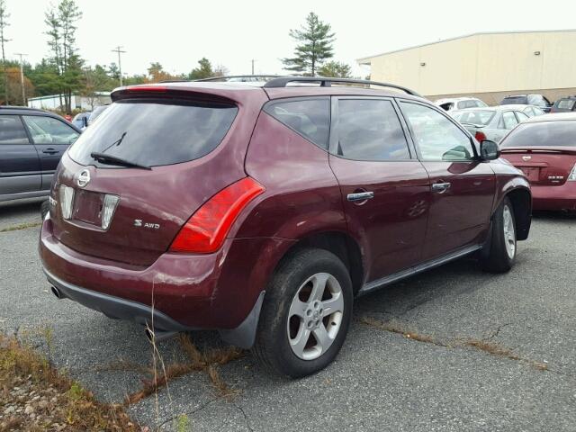 JN8AZ08W65W401158 - 2005 NISSAN MURANO SL BURGUNDY photo 4