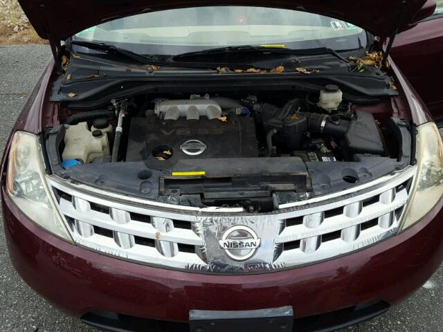 JN8AZ08W65W401158 - 2005 NISSAN MURANO SL BURGUNDY photo 7