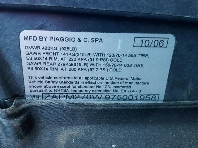 ZAPM270W975001958 - 2007 PIAGGIO X9 EVOLUTI BLUE photo 10