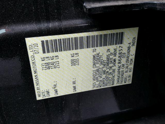 1N4AA5AP4AC868857 - 2010 NISSAN MAXIMA S BLACK photo 10