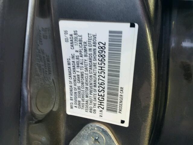 2HGES26725H568982 - 2005 HONDA CIVIC EX GRAY photo 10