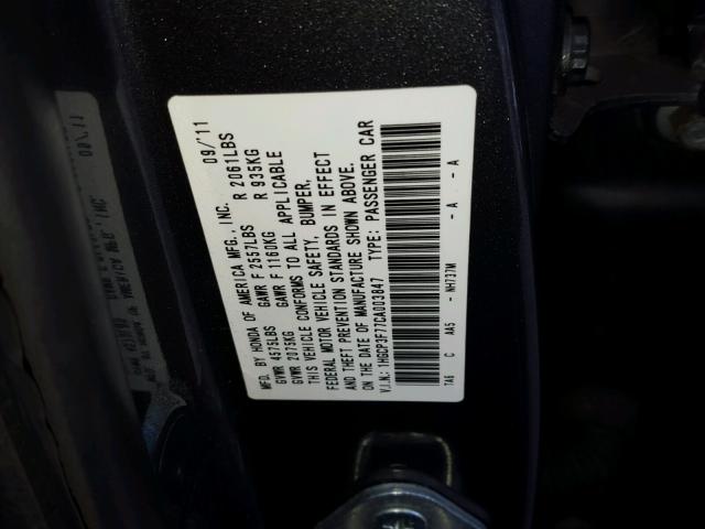 1HGCP3F77CA003847 - 2012 HONDA ACCORD EX GRAY photo 10