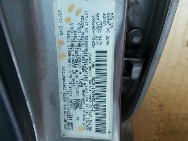 JTLKT324840149705 - 2004 TOYOTA SCION XB GRAY photo 10