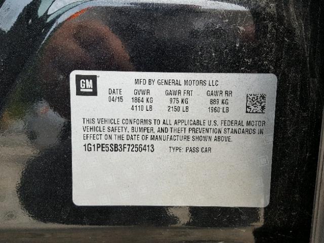 1G1PE5SB3F7256413 - 2015 CHEVROLET CRUZE LT BLACK photo 10