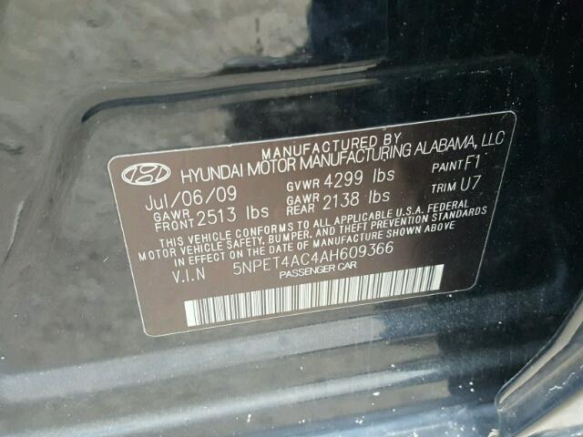 5NPET4AC4AH609366 - 2010 HYUNDAI SONATA GLS BLACK photo 10