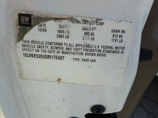 1G2NE52E85M176487 - 2005 PONTIAC GRAND AM S თეთრი ფოტო 10