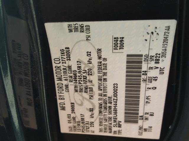 5LMEU68H44ZJ00023 - 2004 LINCOLN AVIATOR 黑色 照片 10