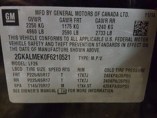 2GKALMEK0F6210521 - 2015 GMC TERRAIN SL BLACK photo 10