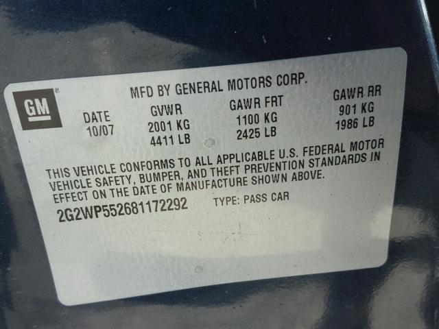 2G2WP552681172292 - 2008 PONTIAC GRAND PRIX BLUE photo 10