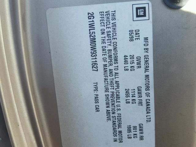 2G1WL52M0W9311627 - 1998 CHEVROLET LUMINA BAS 米色 照片 10