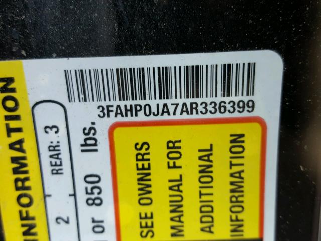 3FAHP0JA7AR336399 - 2010 FORD FUSION SEL BLACK photo 10