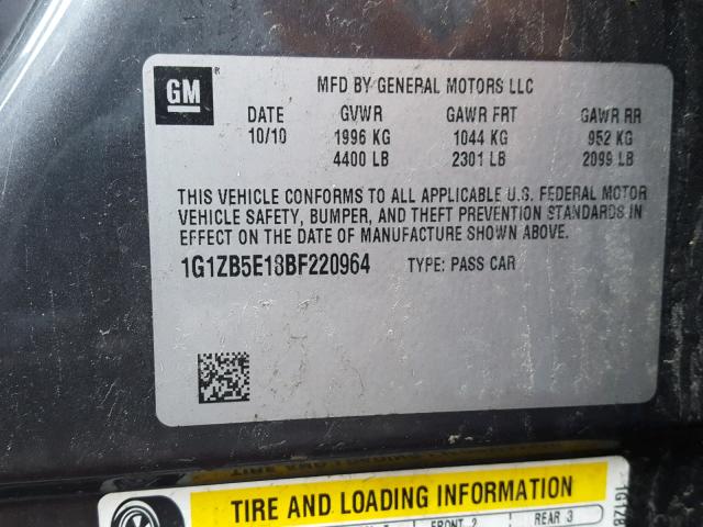 1G1ZB5E18BF220964 - 2011 CHEVROLET MALIBU LS Boz foto 10