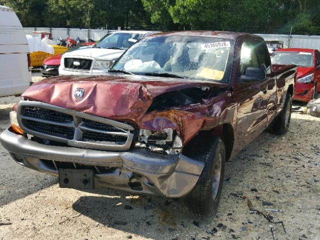 1B7GL12X72S541723 - 2002 DODGE DAKOTA BAS BURGUNDY photo 2