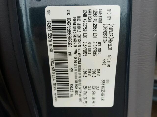 1D4GP25B96B698382 - 2006 DODGE CARAVAN SE BLUE photo 10