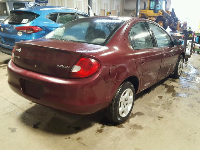 1B3ES46C21D161003 - 2001 DODGE NEON SE BURGUNDY photo 4