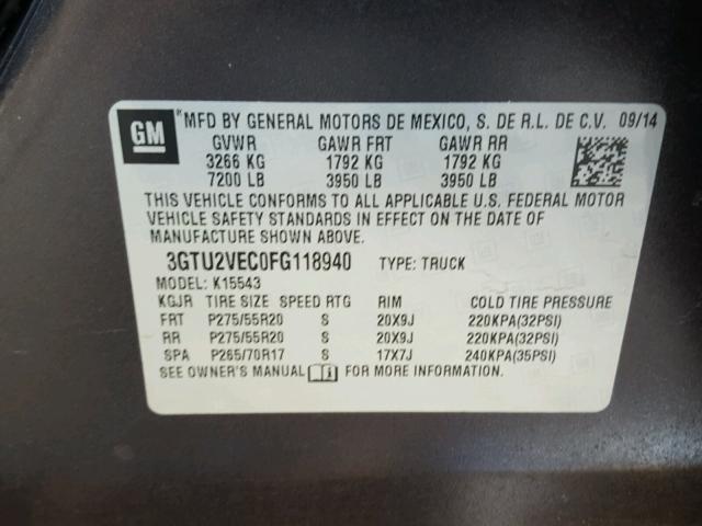 3GTU2VEC0FG118940 - 2015 GMC SIERRA K15 CHARCOAL photo 9