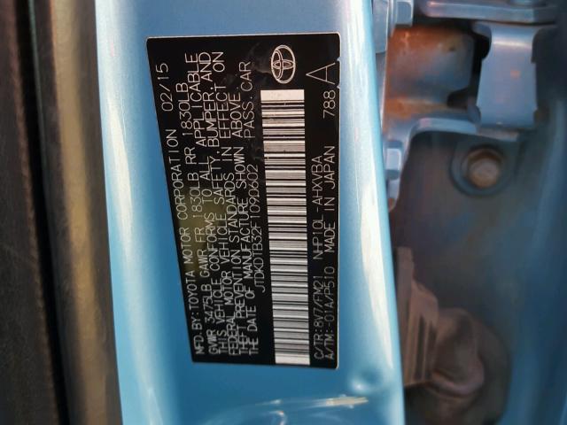 JTDKDTB32F1090602 - 2015 TOYOTA PRIUS C BLUE photo 10