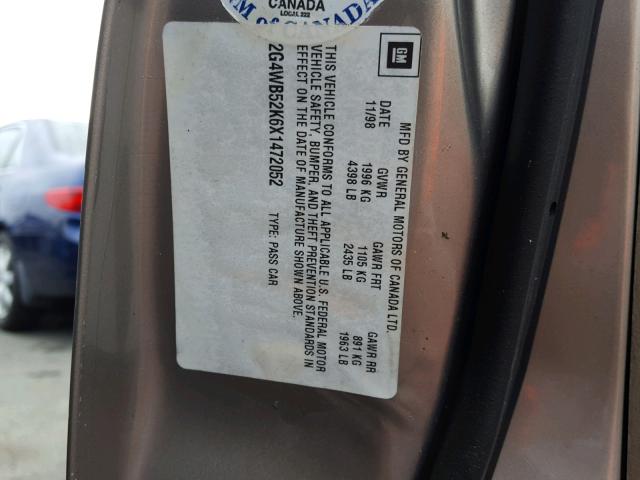 2G4WB52K6X1472052 - 1999 BUICK REGAL LS TAN photo 10