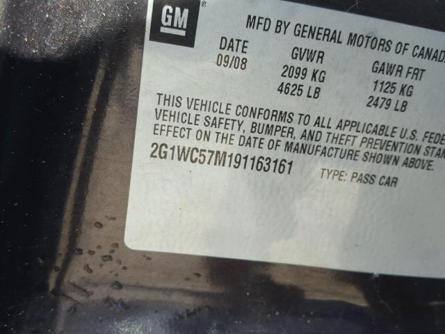 2G1WC57M191163161 - 2009 CHEVROLET IMPALA 2LT CHARCOAL photo 10