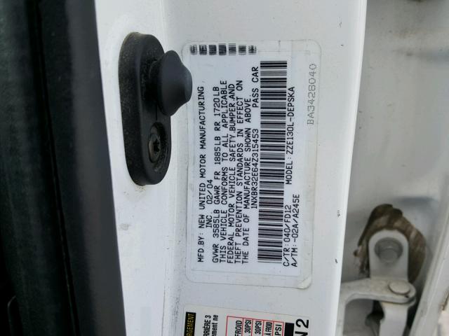 1NXBR32E64Z315453 - 2004 TOYOTA COROLLA CE WHITE photo 10