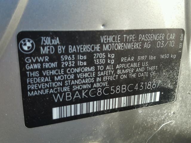 WBAKC8C58BC431867 - 2011 BMW ALPINA B7 SILVER photo 10