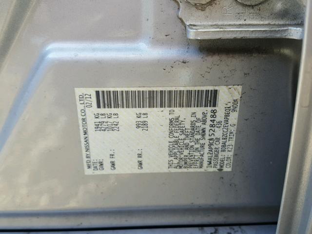 1N4AL2AP9CN528488 - 2012 NISSAN ALTIMA SILVER photo 10