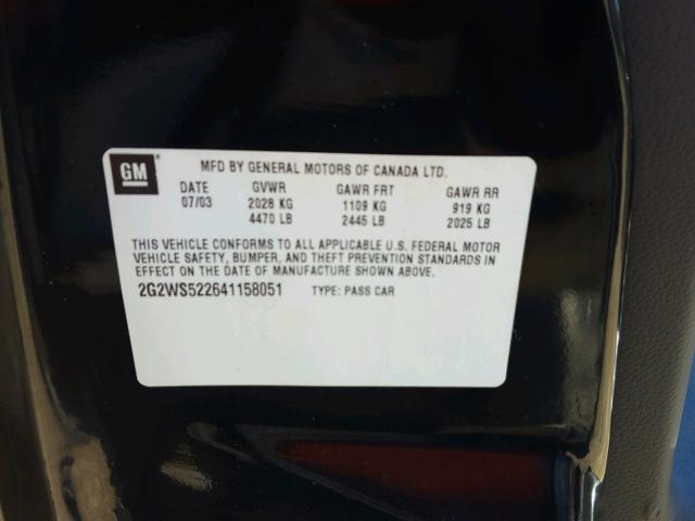 2G2WS522641158051 - 2004 PONTIAC GRAND PRIX Սև լուսանկար 10