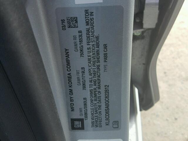 KL8CD6SA8GC622812 - 2016 CHEVROLET SPARK 1LT Серебристый фото 10