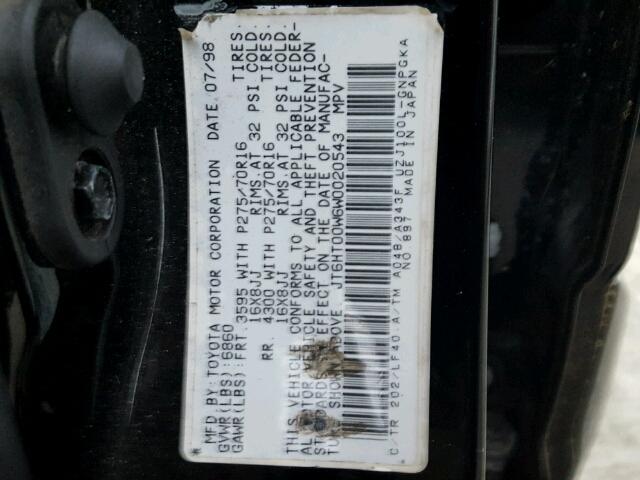 JT6HT00W6W0020543 - 1998 LEXUS LX 470 BLACK photo 10