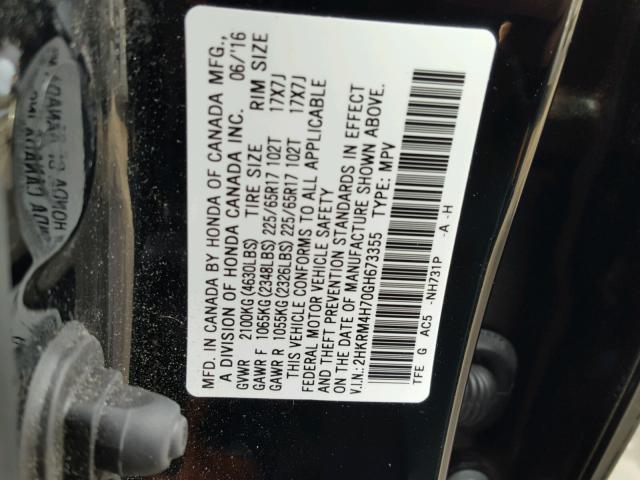 2HKRM4H70GH673355 - 2016 HONDA CR-V EXL BLACK photo 10