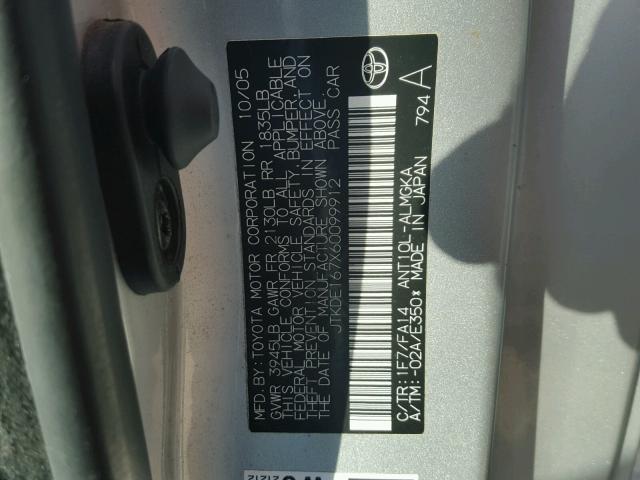 JTKDE167X60099912 - 2006 TOYOTA SCION TC 银色 照片 10