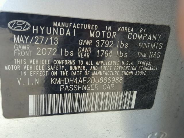 KMHDH4AE2DU886988 - 2013 HYUNDAI ELANTRA GL GRAY photo 10