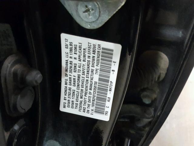 19XFB2F87CE058700 - 2012 HONDA CIVIC EX შავი ფოტო 10