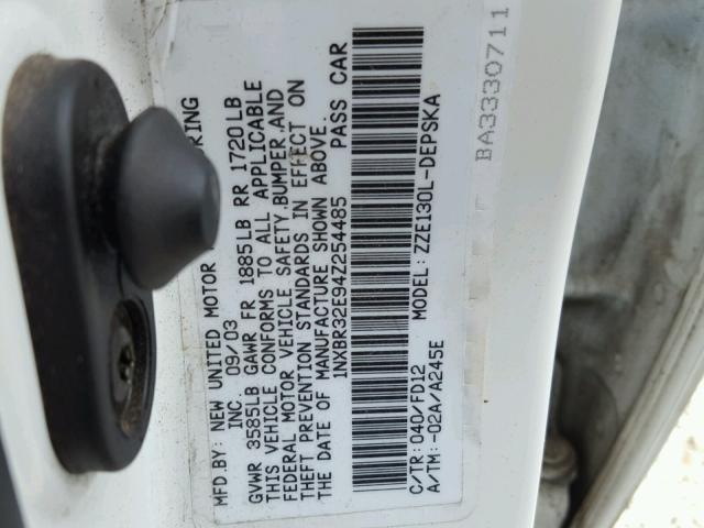 1NXBR32E94Z254485 - 2004 TOYOTA COROLLA CE WHITE photo 10