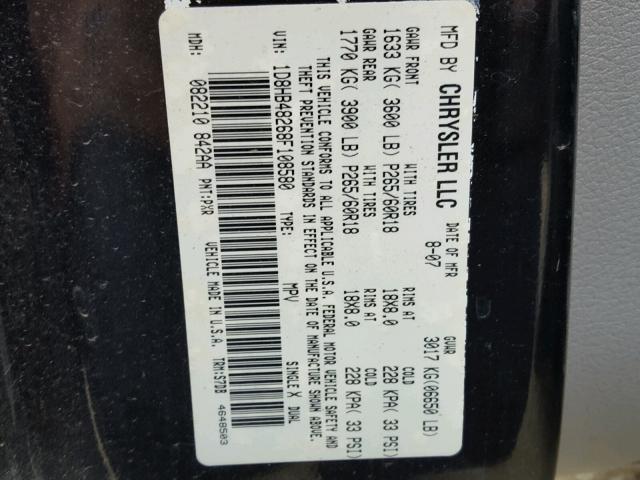 1D8HB48268F108580 - 2008 DODGE DURANGO SL BLACK photo 10