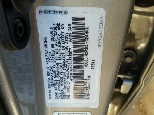 4T1BF32K73U565877 - 2003 TOYOTA CAMRY LE SILVER photo 10
