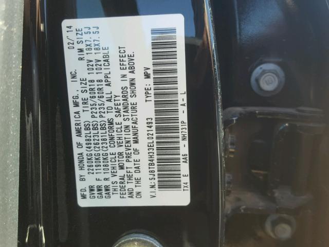 5J8TB4H33EL021493 - 2014 ACURA RDX BASE BLACK photo 10