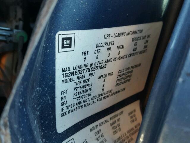 1G2NE52T7XC551888 - 1999 PONTIAC GRAND AM S BLUE photo 10