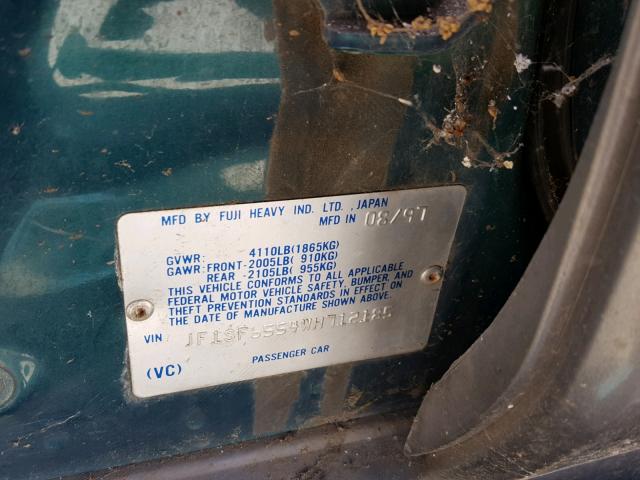 JF1SF6554WH712185 - 1998 SUBARU FORESTER S GREEN photo 10