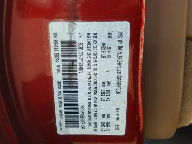 3C3EL55H2YT214872 - 2000 CHRYSLER SEBRING JX RED photo 10