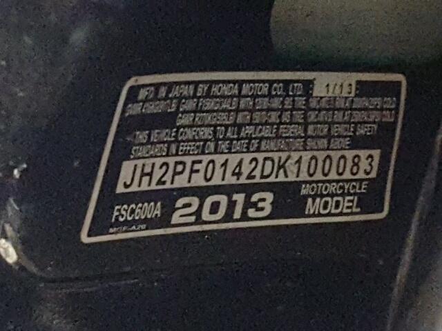 JH2PF0142DK100083 - 2013 HONDA FSC600 A BLACK photo 10