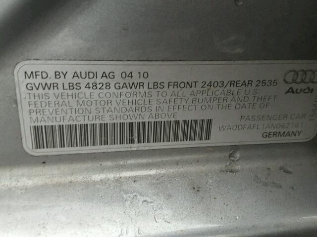 WAUDFAFL1AN062161 - 2010 AUDI A4 PREMIUM SILVER photo 10